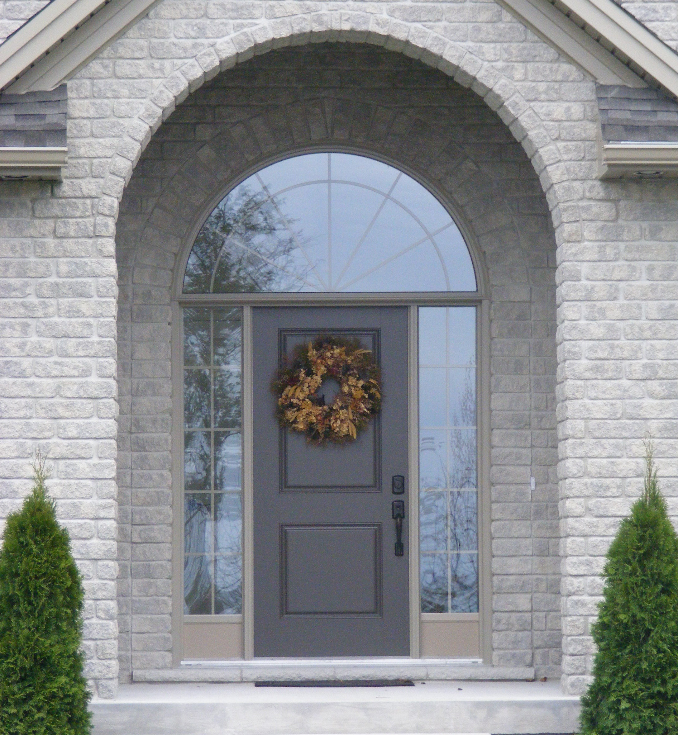 Masonite 2 Panel Square Top Entry Door with Sidelites and Transom